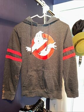 Ghostbusters Logo Hooded Sweatshirt - Charcoal with Red Stripes